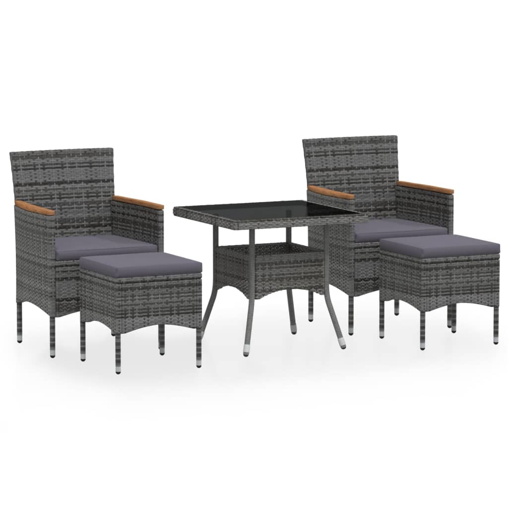 5-delige Tuinset poly rattan en gehard glas grijs is nu te koop bij PeponiXL, paradijselijk wonen!