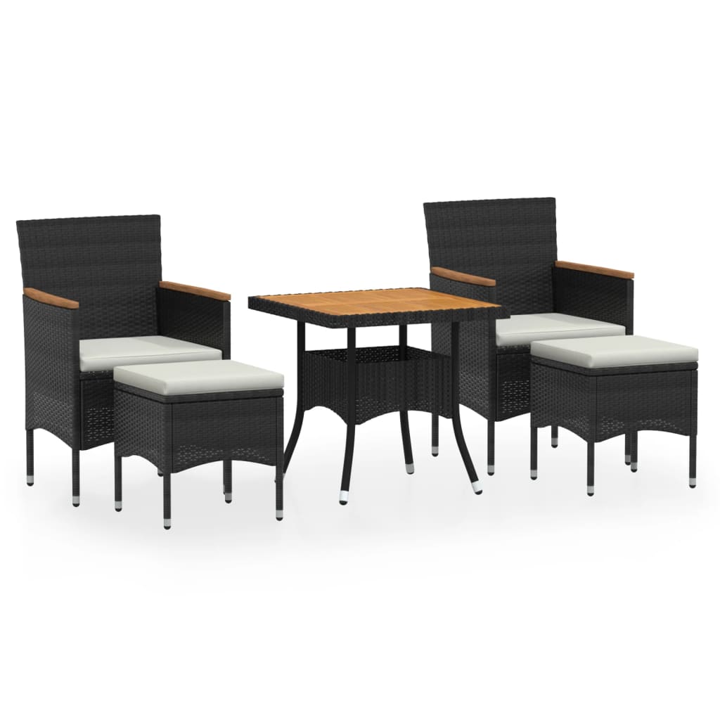 5-delige Tuinset poly rattan en massief acaciahout zwart is nu te koop bij PeponiXL, paradijselijk wonen!