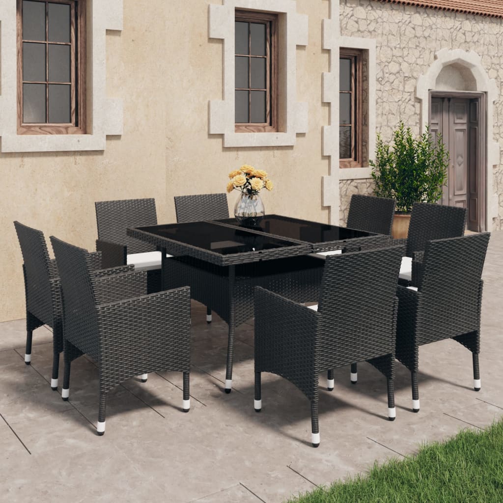 9-delige Tuinset poly rattan en glas zwart is nu te koop bij PeponiXL, paradijselijk wonen!