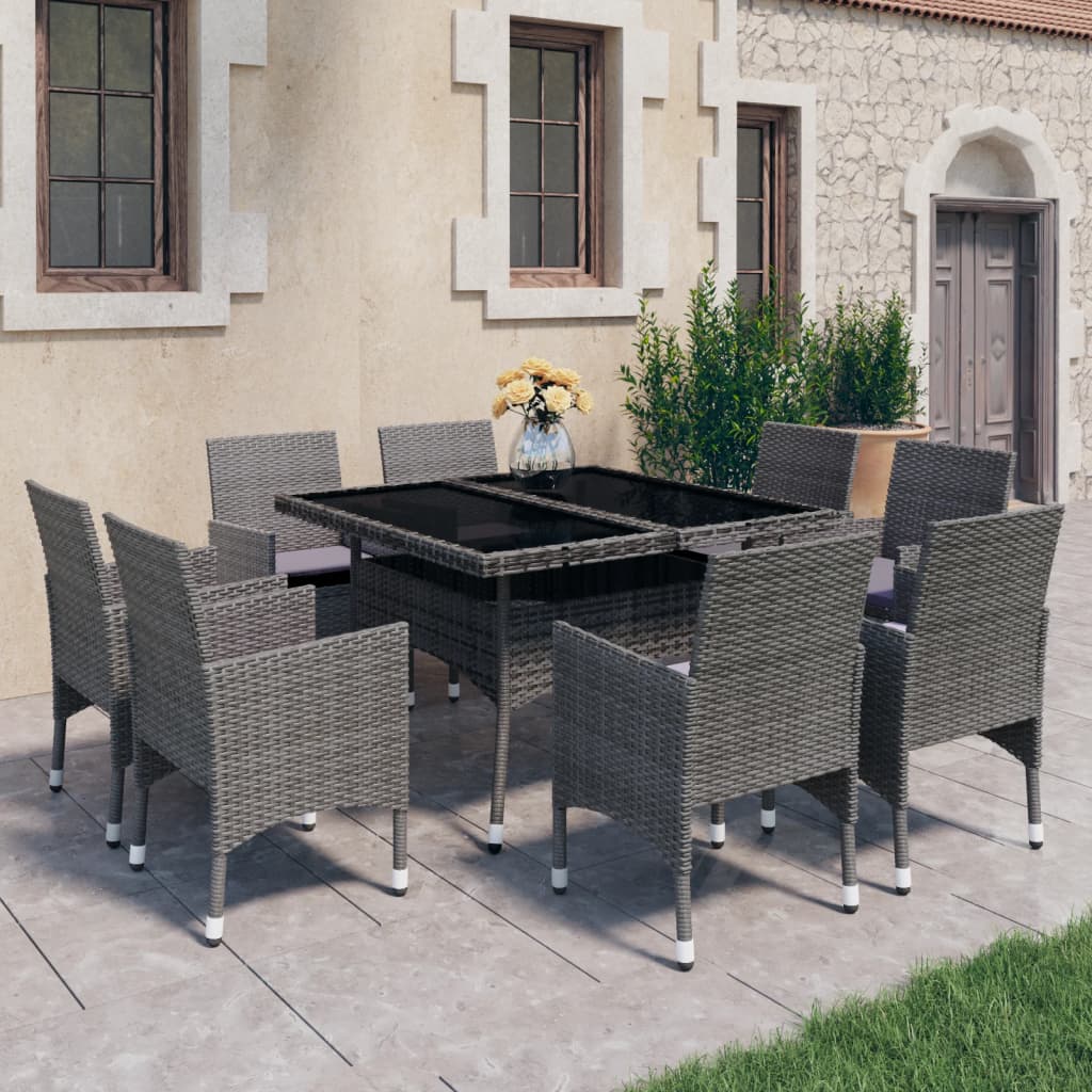 9-delige Tuinset poly rattan en glas grijs is nu te koop bij PeponiXL, paradijselijk wonen!