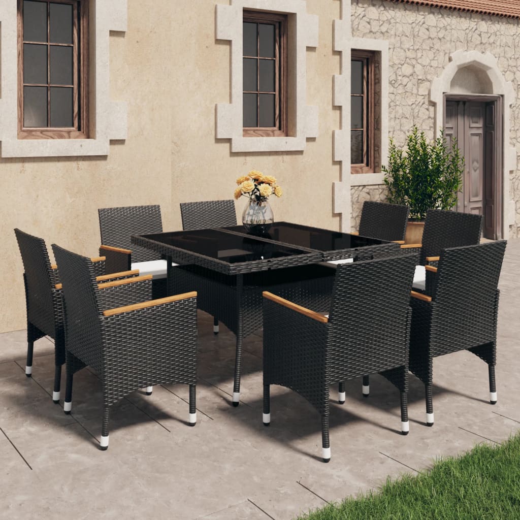 9-delige Tuinset poly rattan en acaciahout zwart is nu te koop bij PeponiXL, paradijselijk wonen!