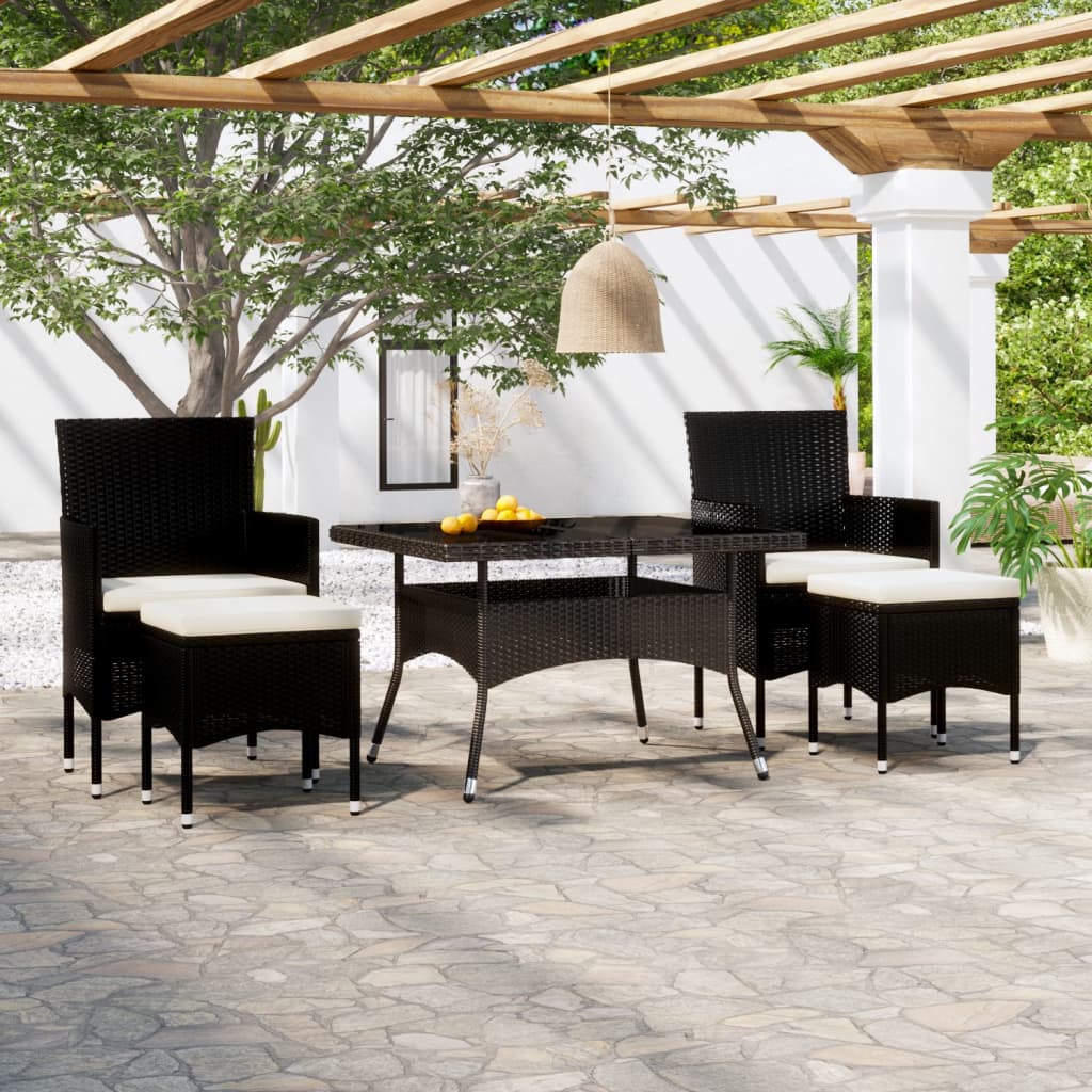5-delige Tuinset poly rattan en gehard glas zwart is nu te koop bij PeponiXL, paradijselijk wonen!