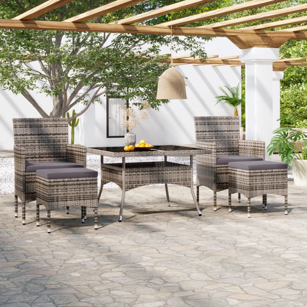 5-delige Tuinset poly rattan en gehard glas grijs is nu te koop bij PeponiXL, paradijselijk wonen!