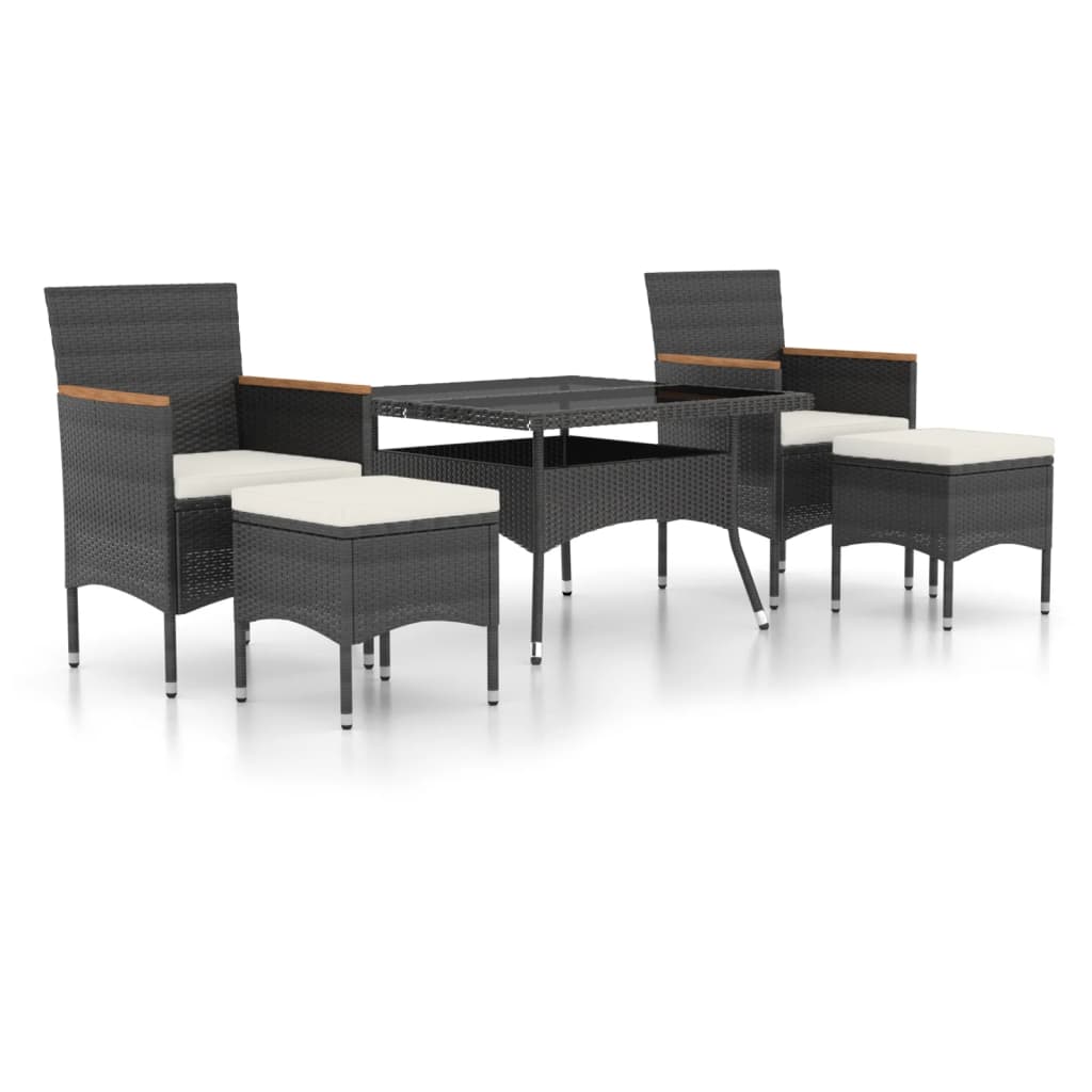 5-delige Tuinset poly rattan en gehard glas zwart is nu te koop bij PeponiXL, paradijselijk wonen!