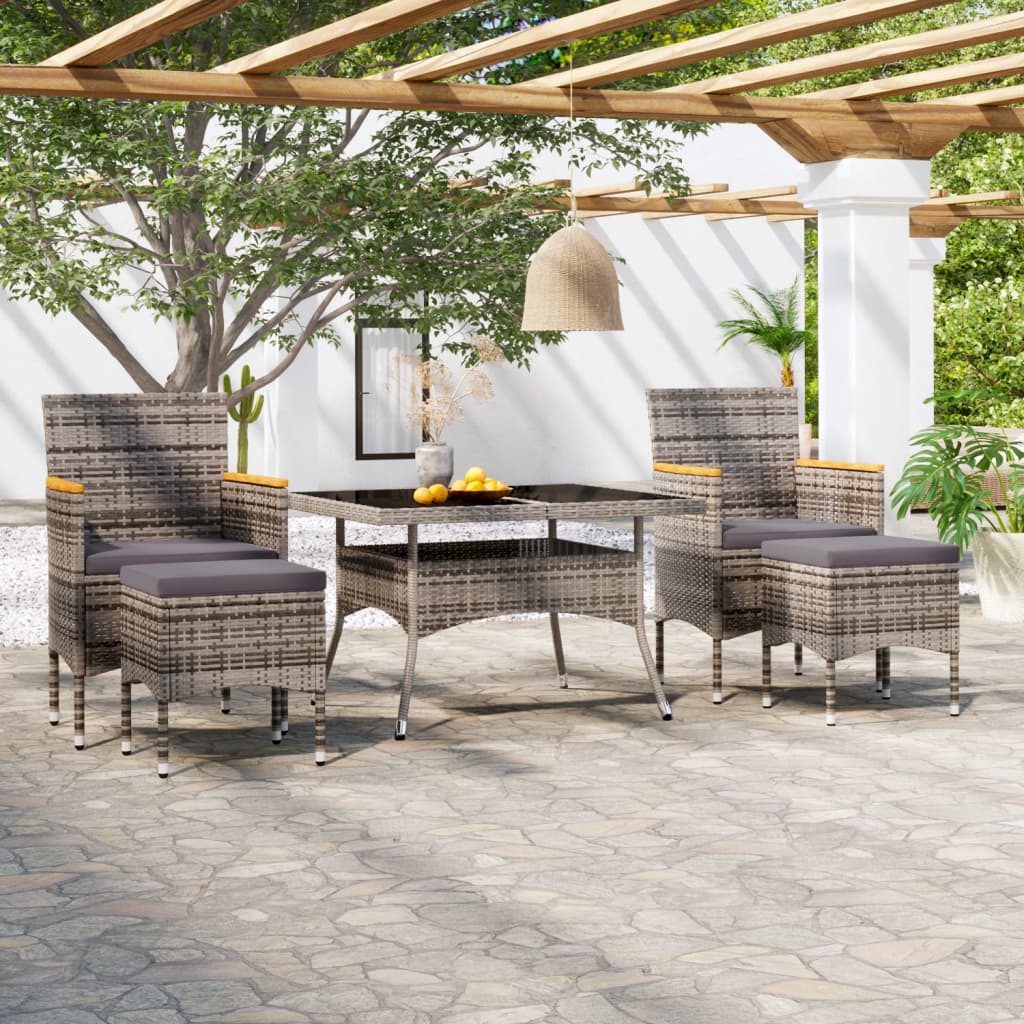 5-delige Tuinset poly rattan en gehard glas grijs is nu te koop bij PeponiXL, paradijselijk wonen!