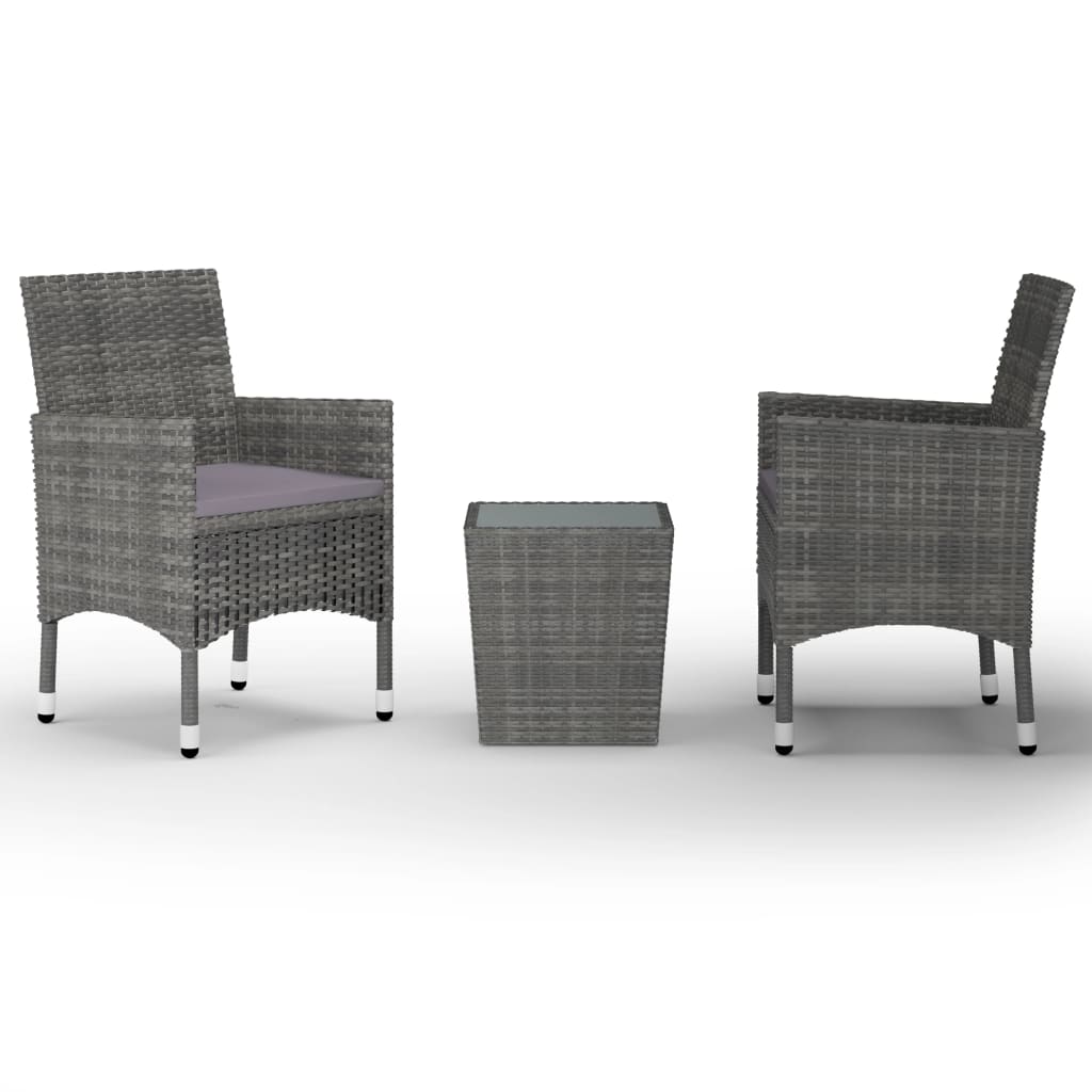 3-delige Bistroset poly rattan en gehard glas grijs is nu te koop bij PeponiXL, paradijselijk wonen!