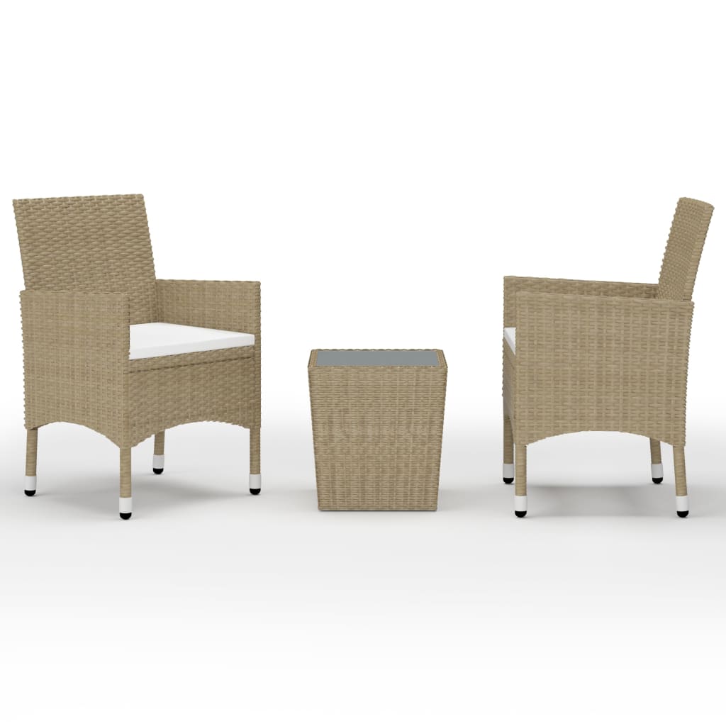 3-delige Bistroset poly rattan en gehard glas beige is nu te koop bij PeponiXL, paradijselijk wonen!