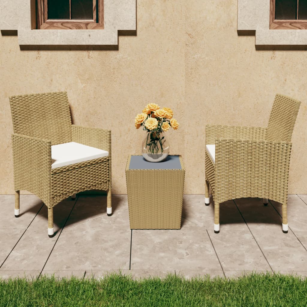 3-delige Bistroset poly rattan en gehard glas beige is nu te koop bij PeponiXL, paradijselijk wonen!