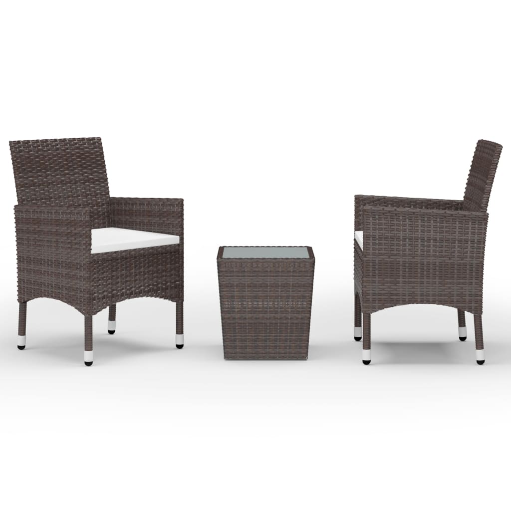 3-delige Bistroset poly rattan en gehard glas bruin