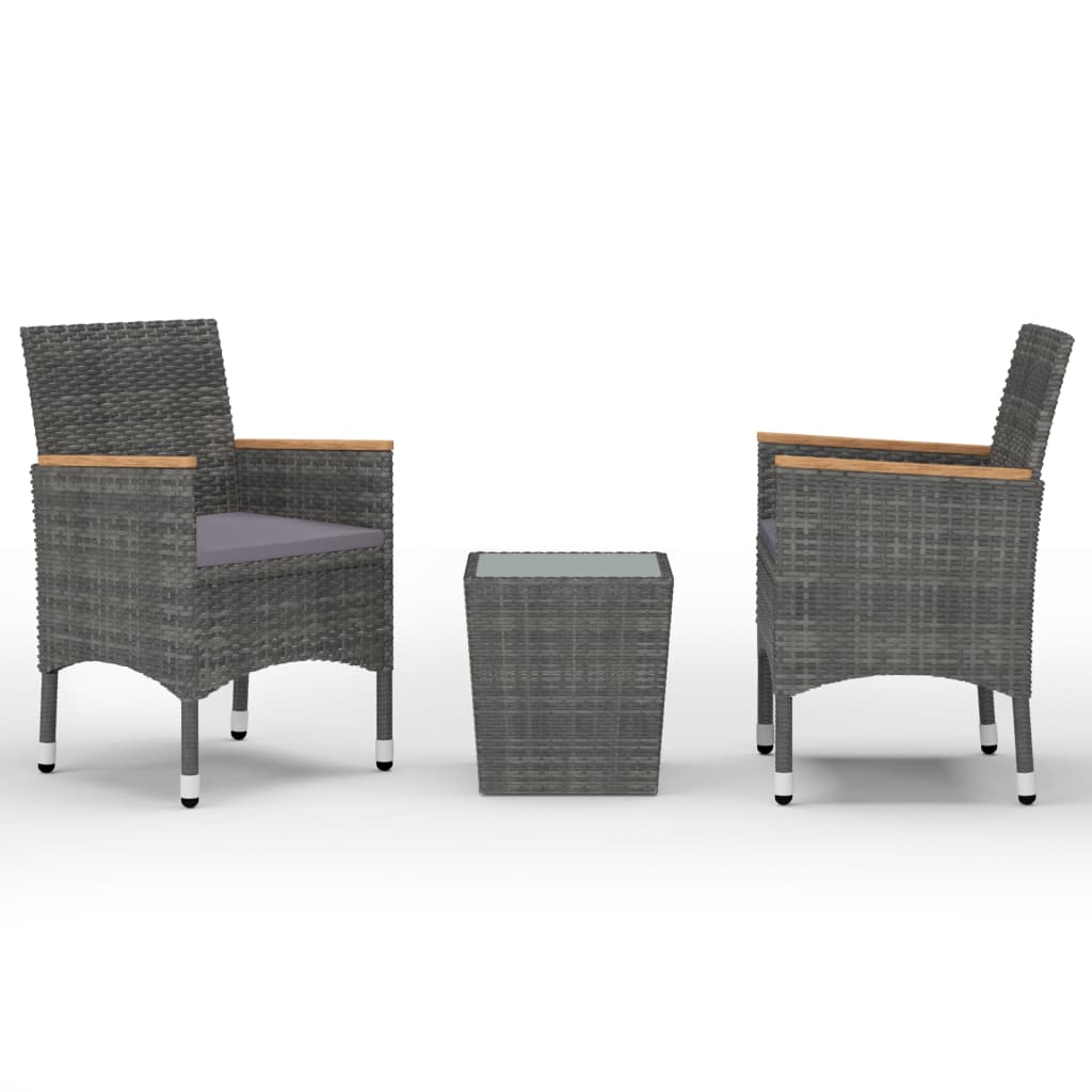 3-delige Bistroset poly rattan en gehard glas grijs is nu te koop bij PeponiXL, paradijselijk wonen!