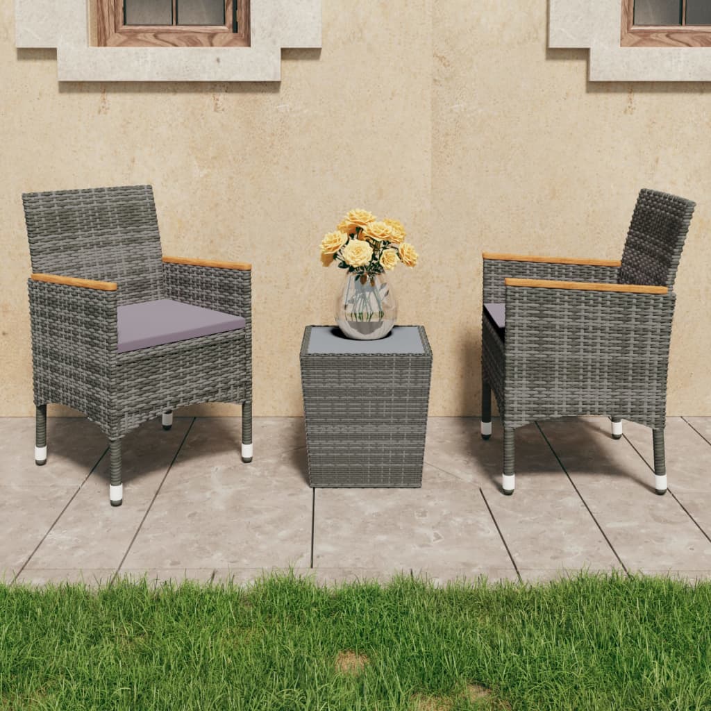 3-delige Bistroset poly rattan en gehard glas grijs is nu te koop bij PeponiXL, paradijselijk wonen!
