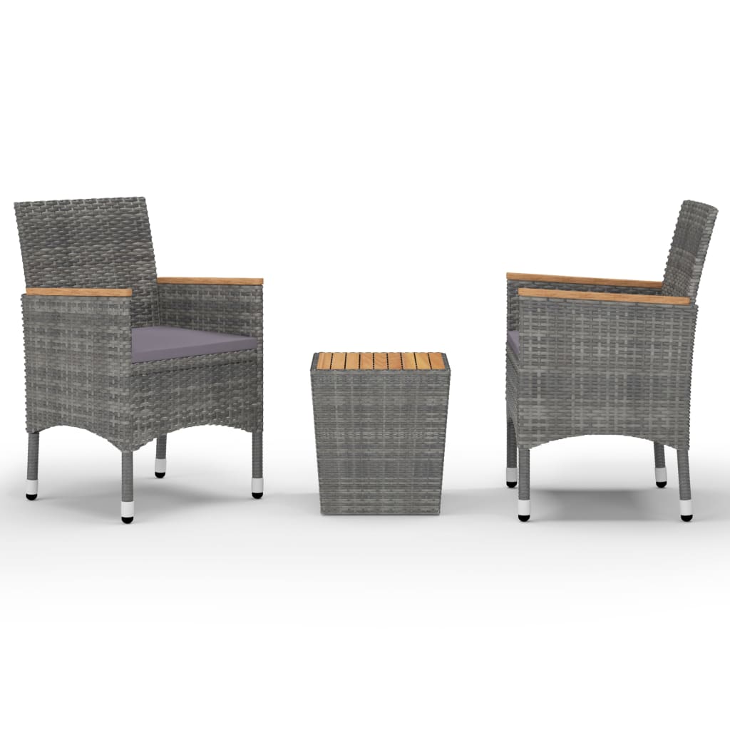 3-delige Bistroset poly rattan en acaciahout grijs is nu te koop bij PeponiXL, paradijselijk wonen!