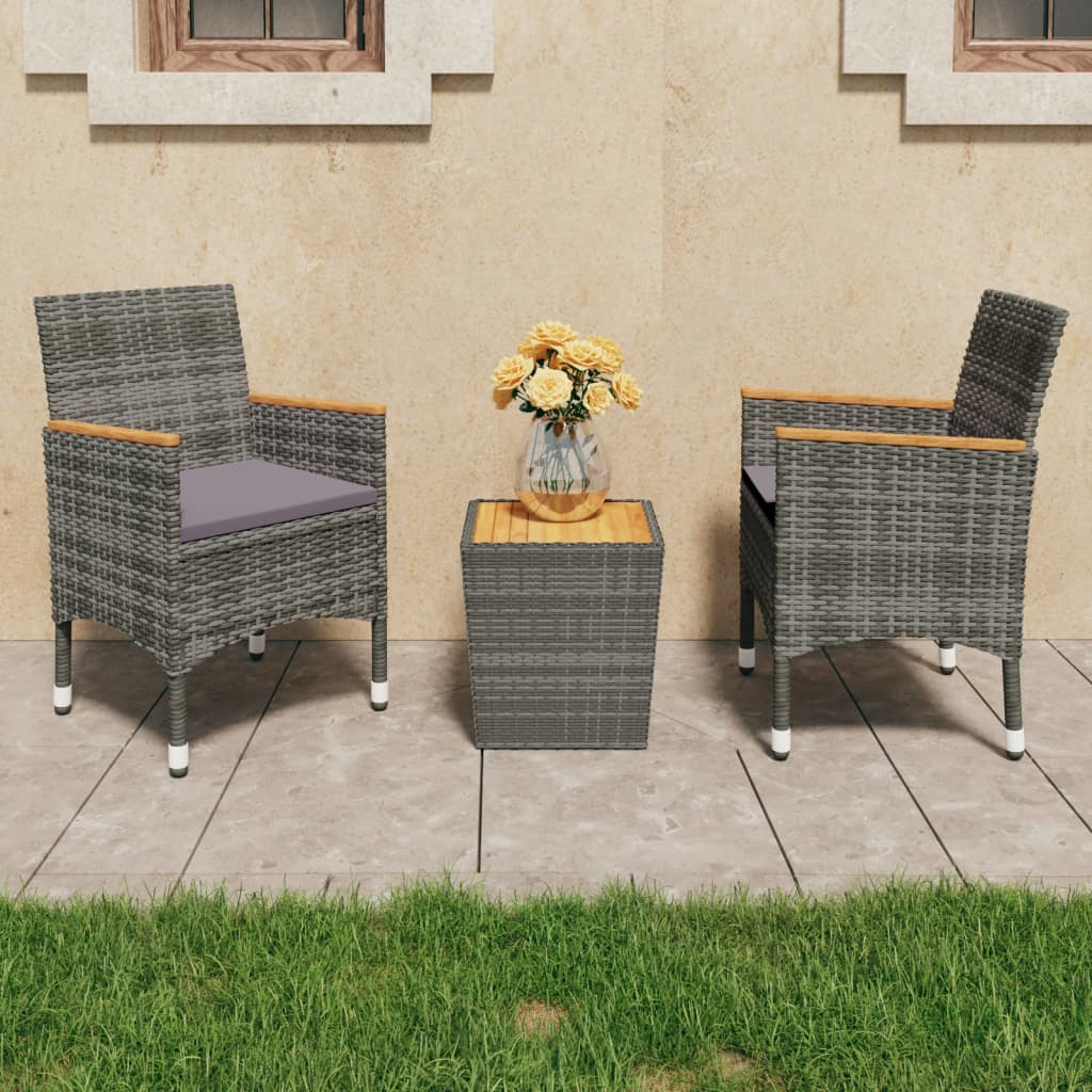 3-delige Bistroset poly rattan en acaciahout grijs is nu te koop bij PeponiXL, paradijselijk wonen!
