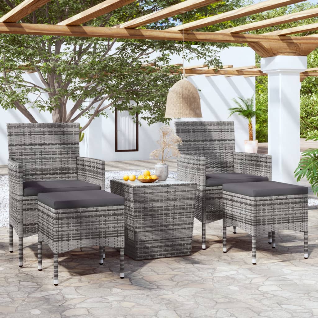 5-delige Bistroset poly rattan en gehard glas grijs is nu te koop bij PeponiXL, paradijselijk wonen!