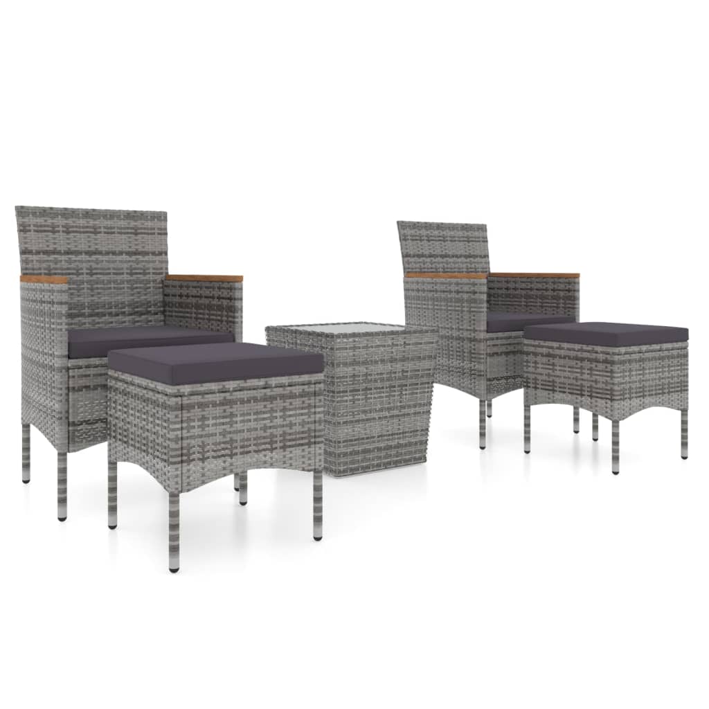 5-delige Bistroset poly rattan en gehard glas grijs is nu te koop bij PeponiXL, paradijselijk wonen!