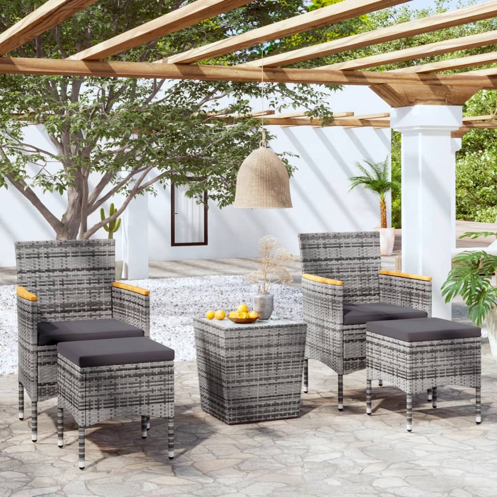 5-delige Bistroset poly rattan en gehard glas grijs is nu te koop bij PeponiXL, paradijselijk wonen!