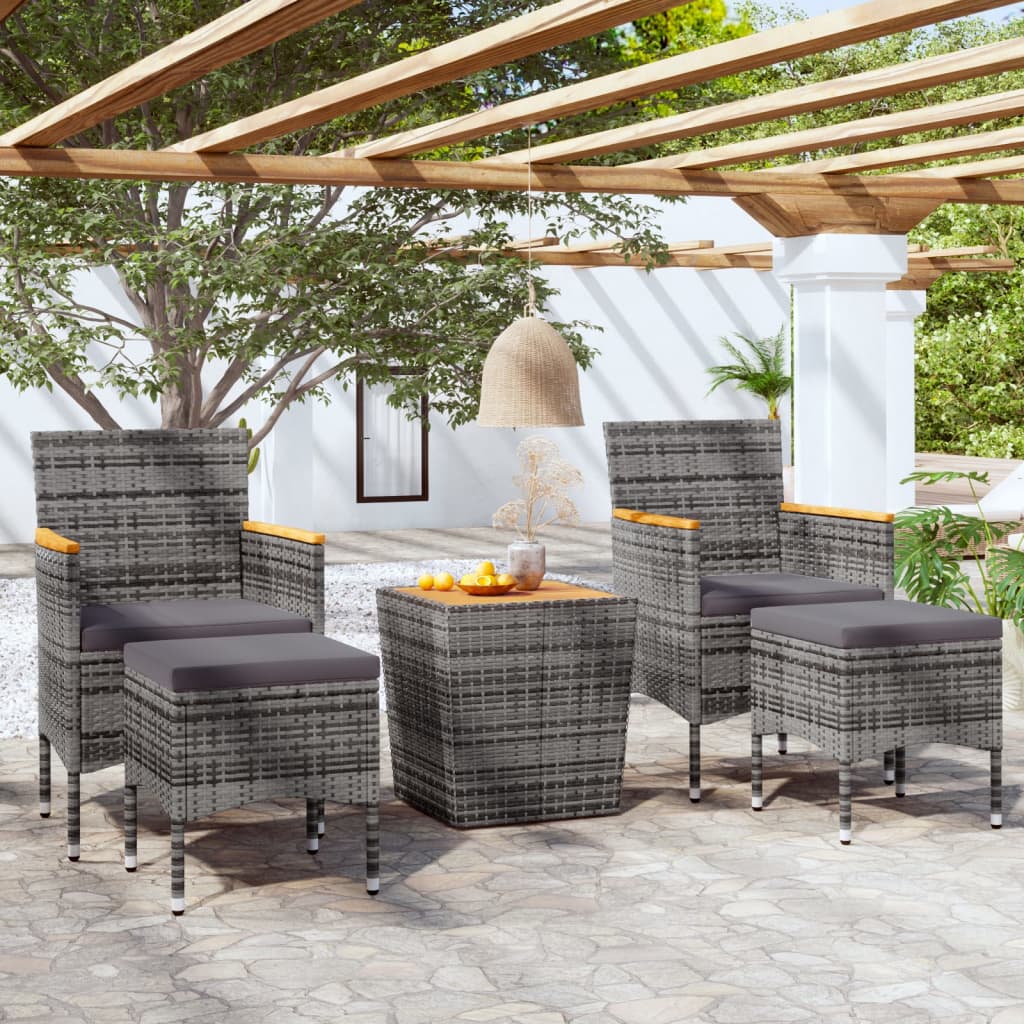 5-delige Bistroset poly rattan en massief acaciahout grijs is nu te koop bij PeponiXL, paradijselijk wonen!