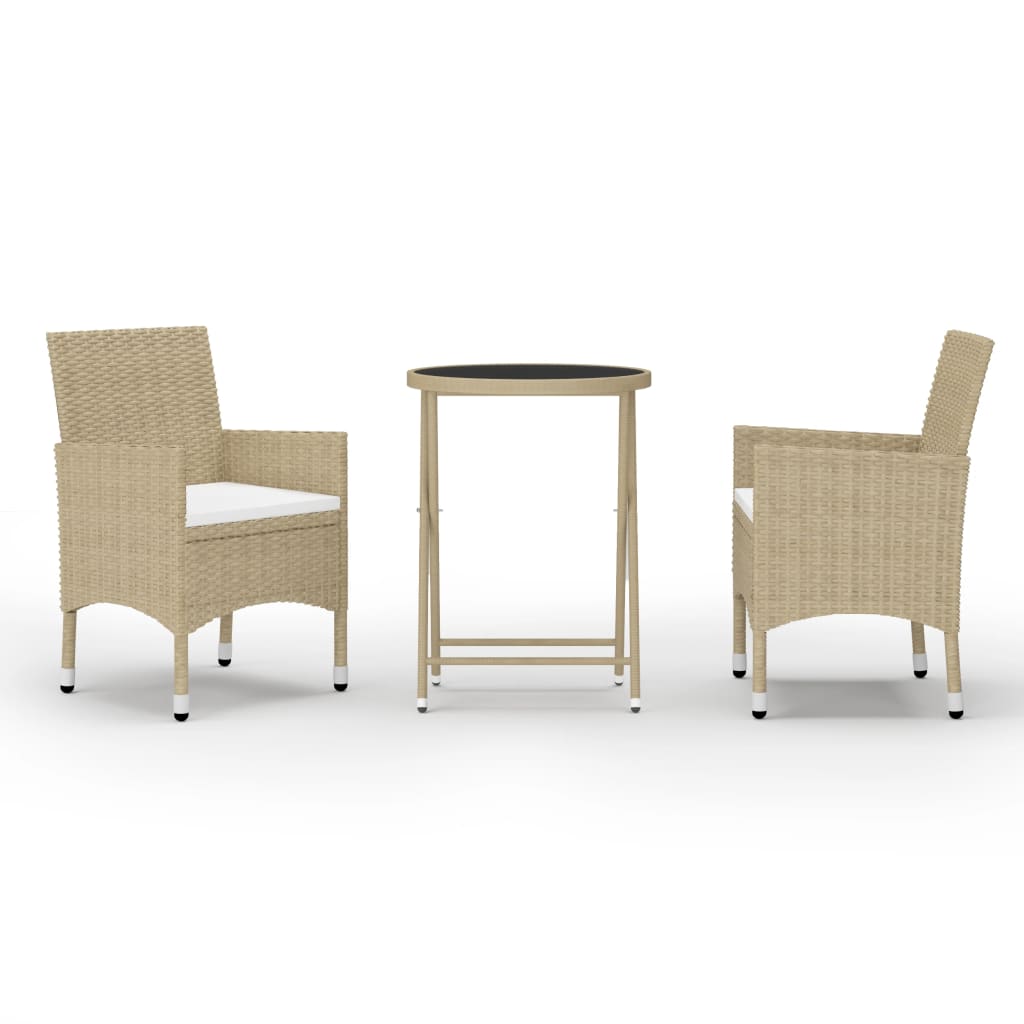3-delige Bistroset poly rattan en gehard glas beige is nu te koop bij PeponiXL, paradijselijk wonen!