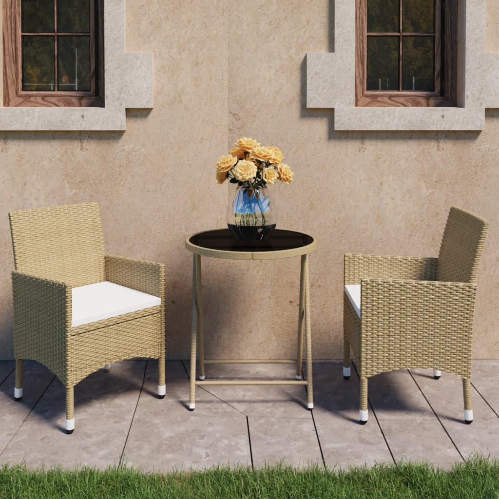 3-delige Bistroset poly rattan en gehard glas beige is nu te koop bij PeponiXL, paradijselijk wonen!