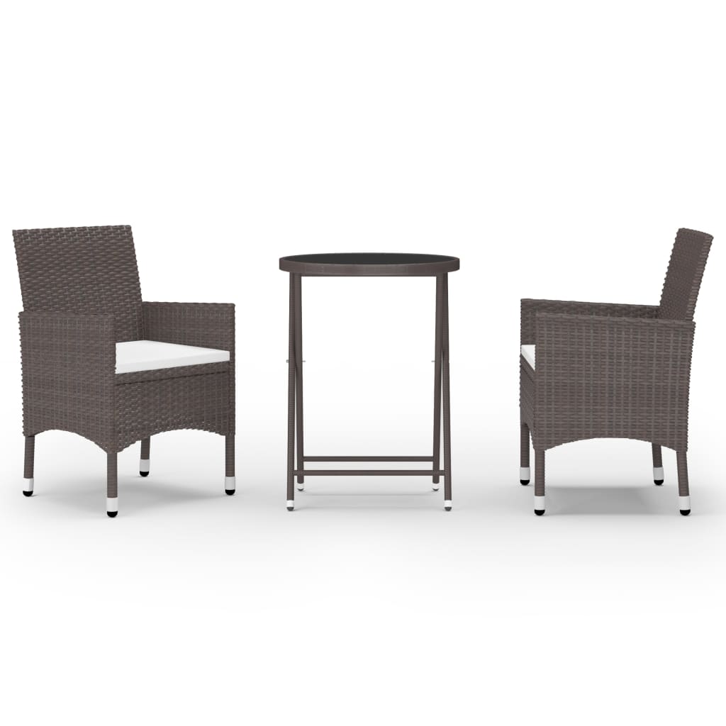 3-delige Bistroset poly rattan en gehard glas bruin