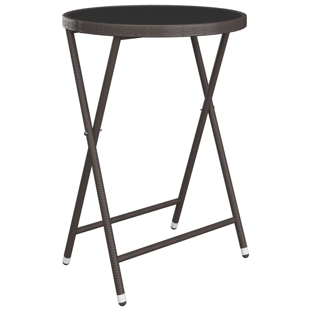 3-delige Bistroset poly rattan en gehard glas bruin