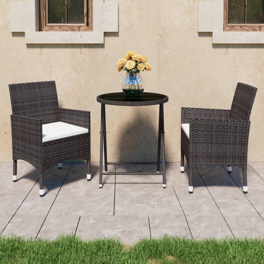 3-delige Bistroset poly rattan en gehard glas bruin