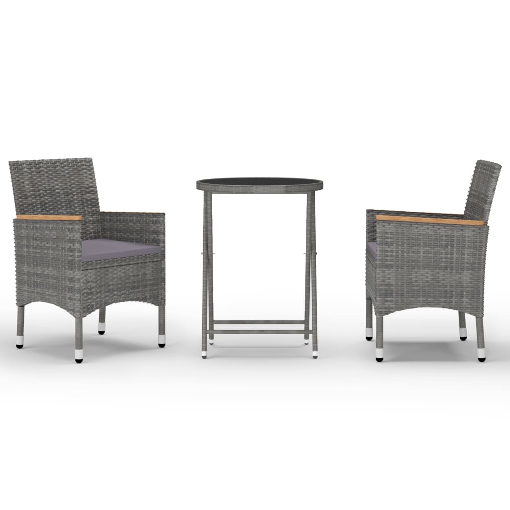 3-delige Bistroset poly rattan en gehard glas grijs is nu te koop bij PeponiXL, paradijselijk wonen!