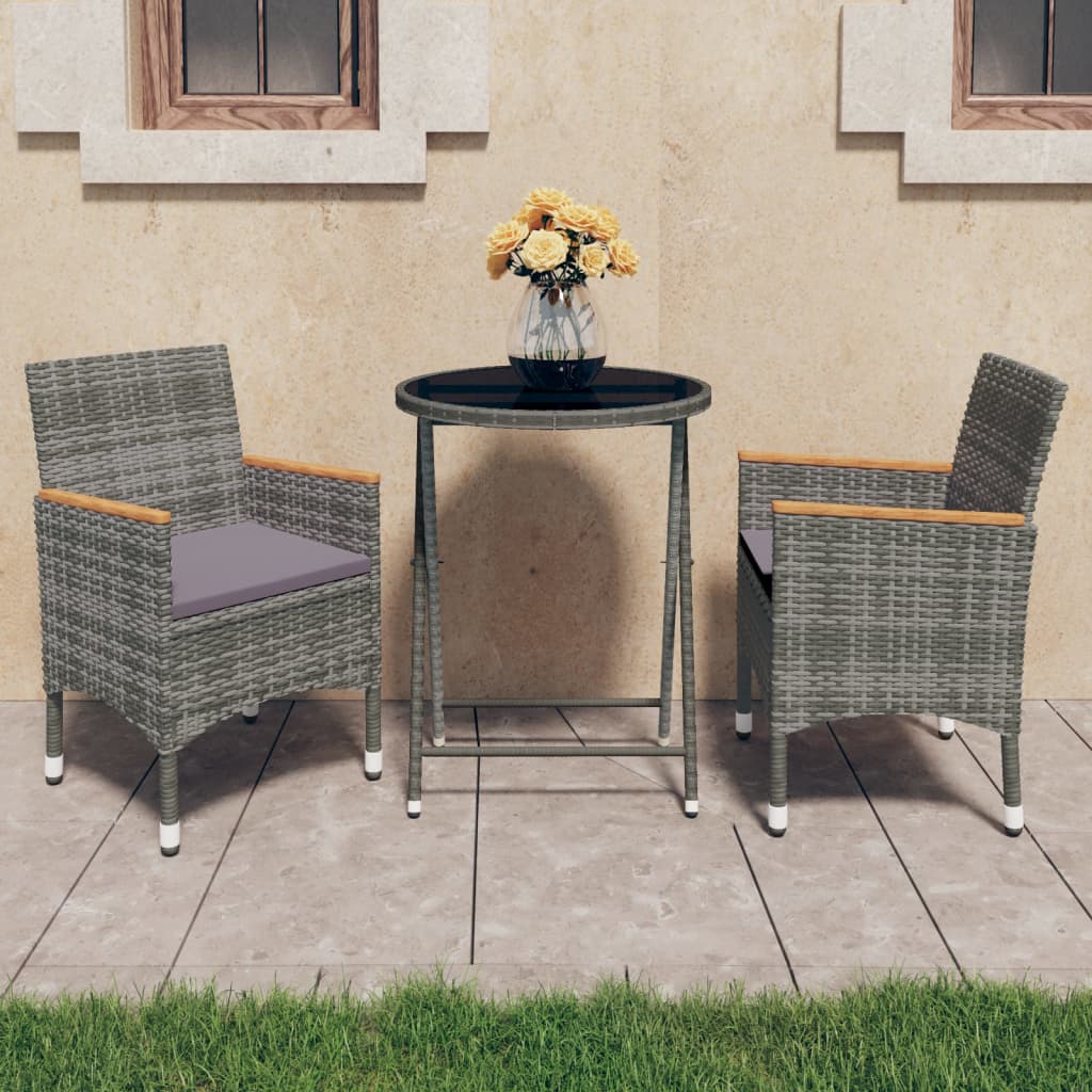 3-delige Bistroset poly rattan en gehard glas grijs is nu te koop bij PeponiXL, paradijselijk wonen!