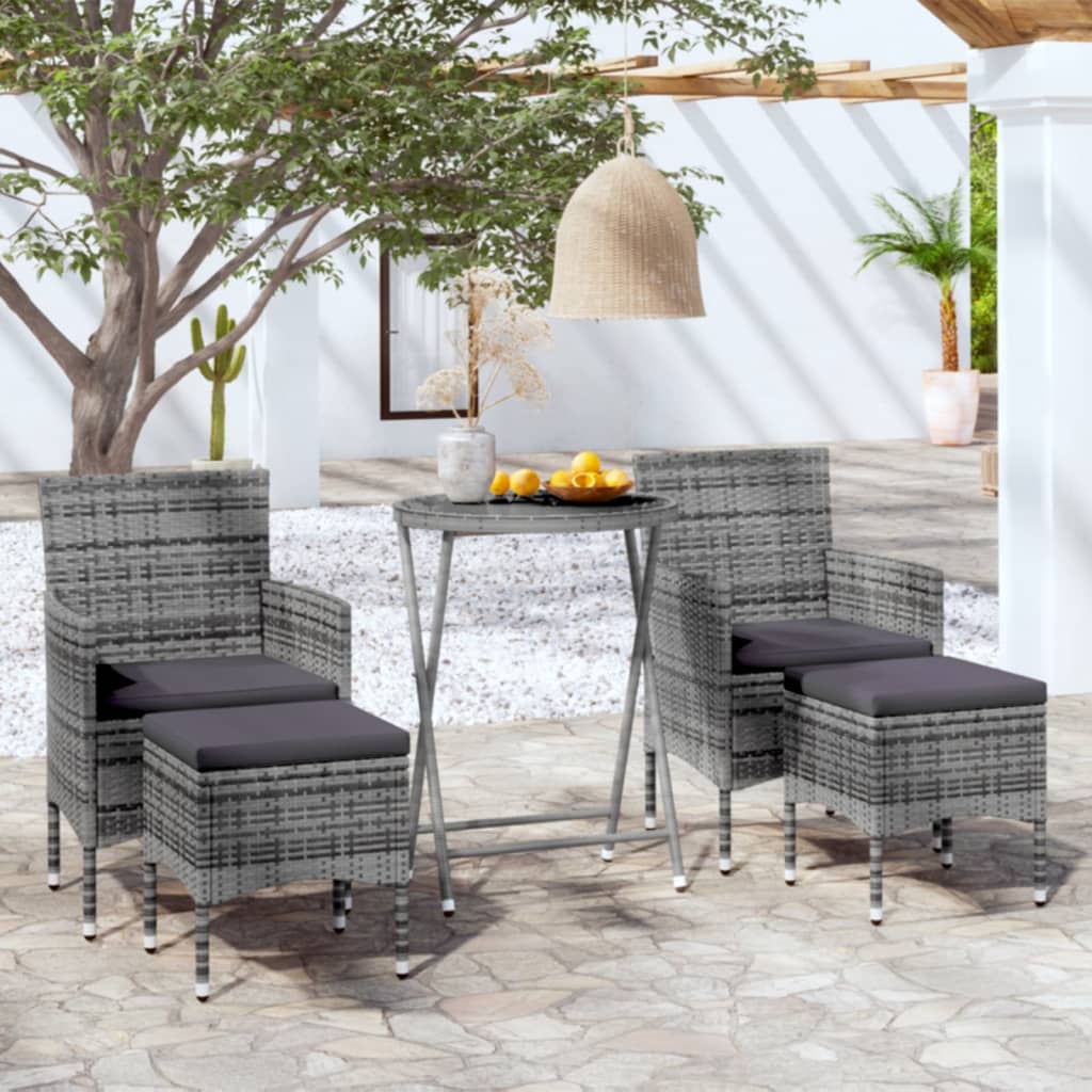 5-delige Bistroset poly rattan en gehard glas grijs is nu te koop bij PeponiXL, paradijselijk wonen!