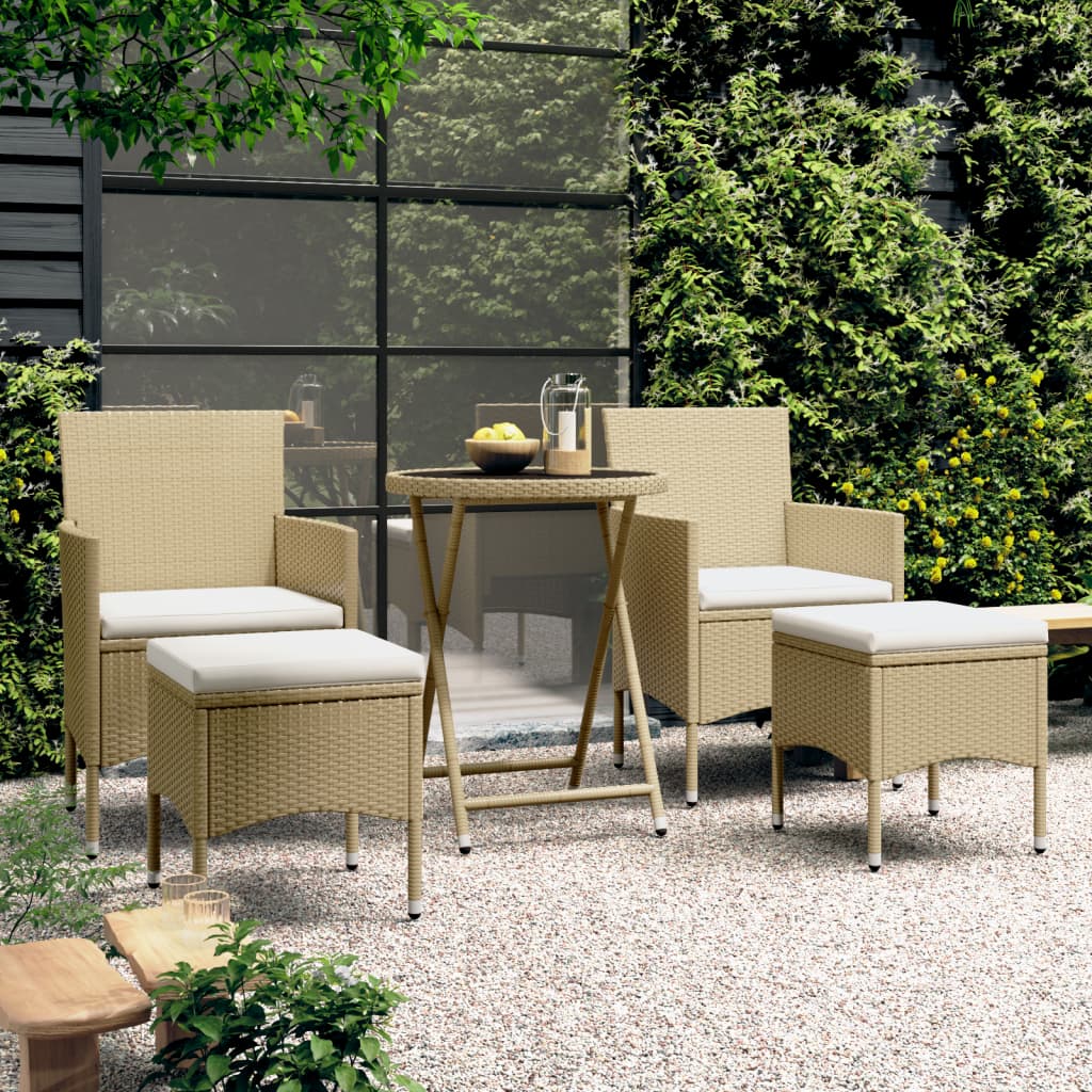 5-delige Bistroset poly rattan en gehard glas beige is nu te koop bij PeponiXL, paradijselijk wonen!
