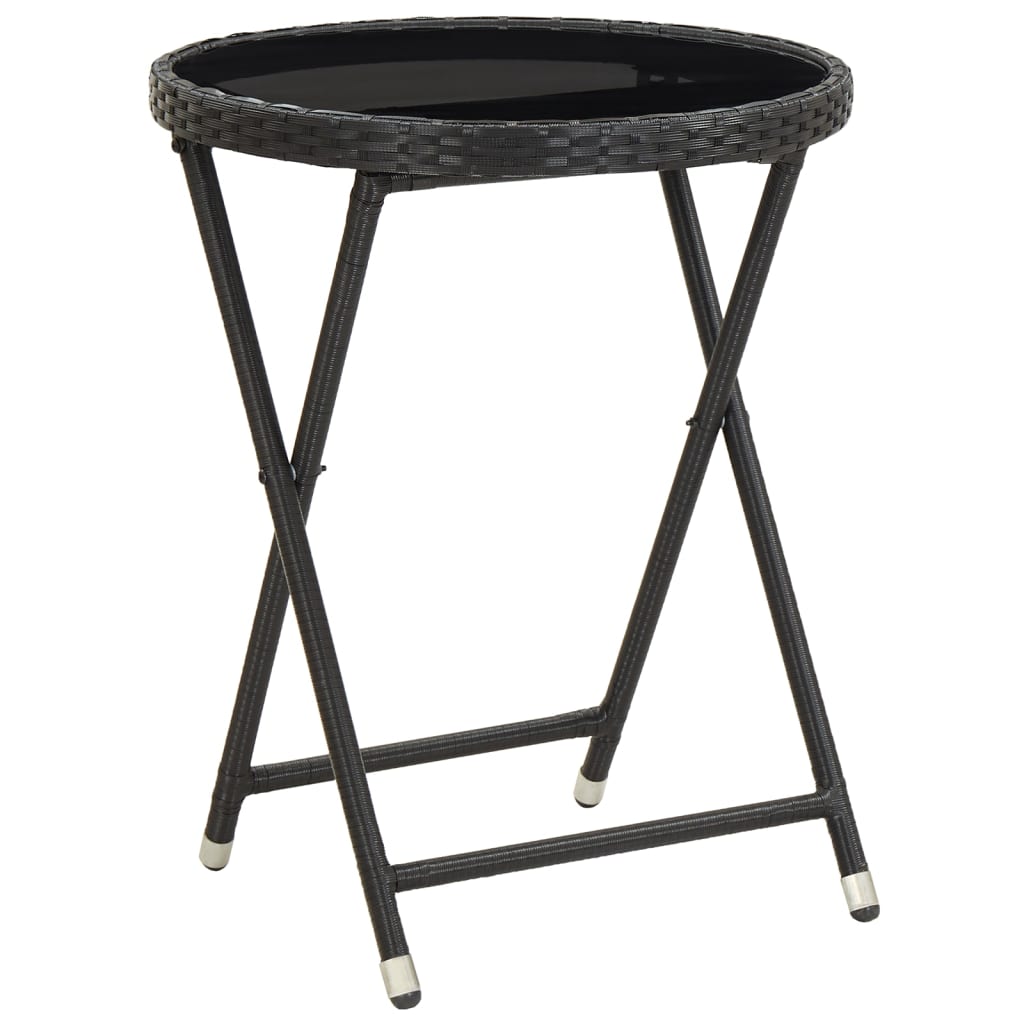5-delige Bistroset poly rattan en gehard glas zwart