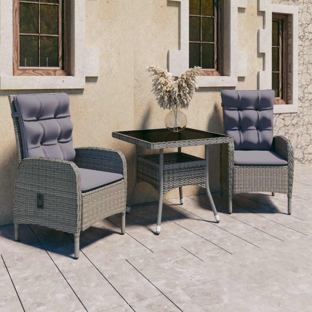 3-delige Tuinset poly rattan en glas grijs is nu te koop bij PeponiXL, paradijselijk wonen!
