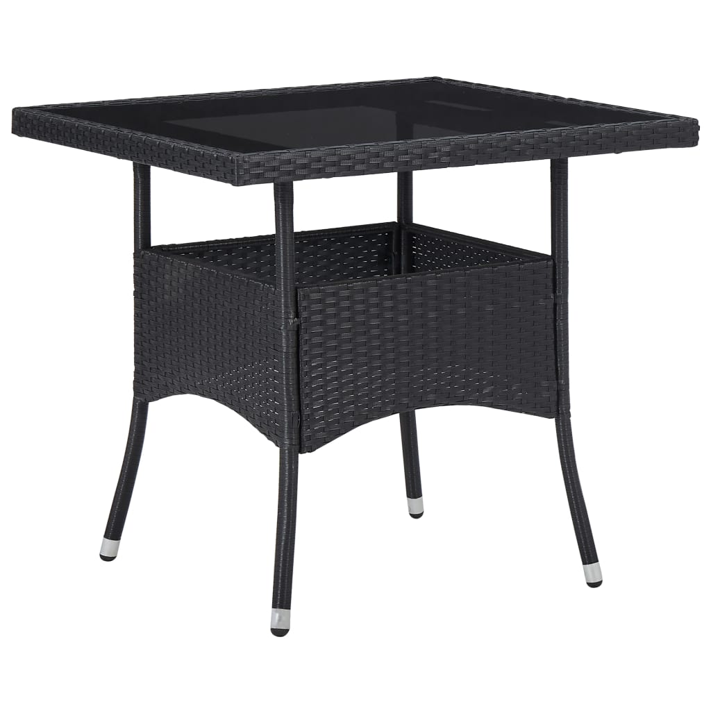 3-delige Tuinset poly rattan en glas zwart