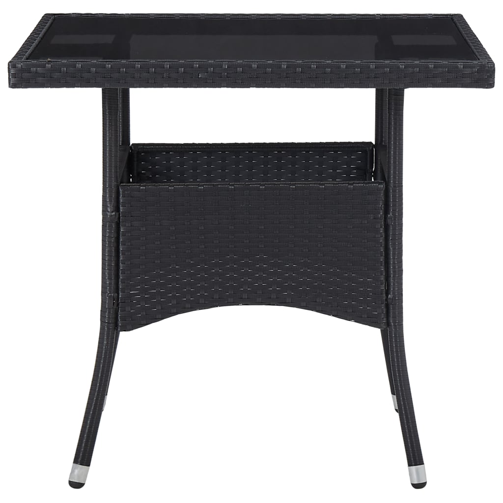 3-delige Tuinset poly rattan en glas zwart