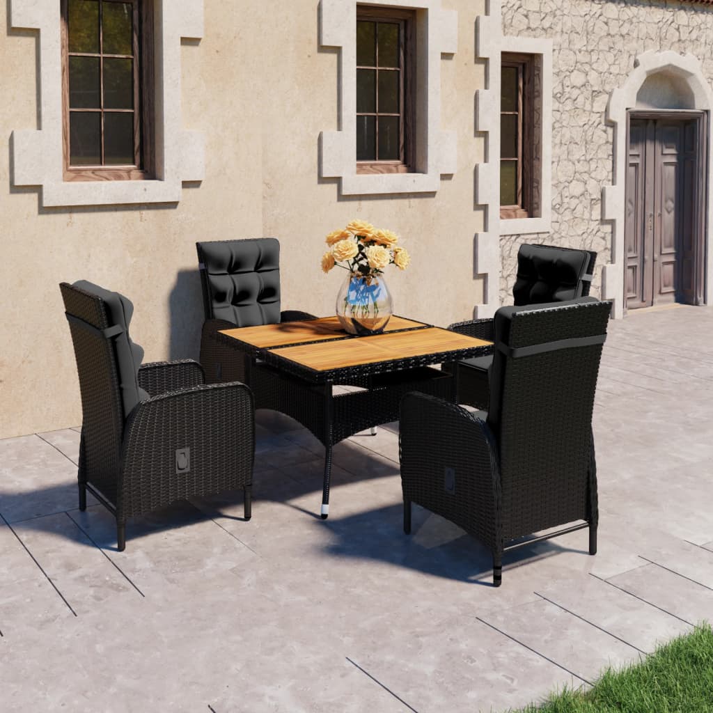 5-delige Tuinset poly rattan en acaciahout zwart is nu te koop bij PeponiXL, paradijselijk wonen!