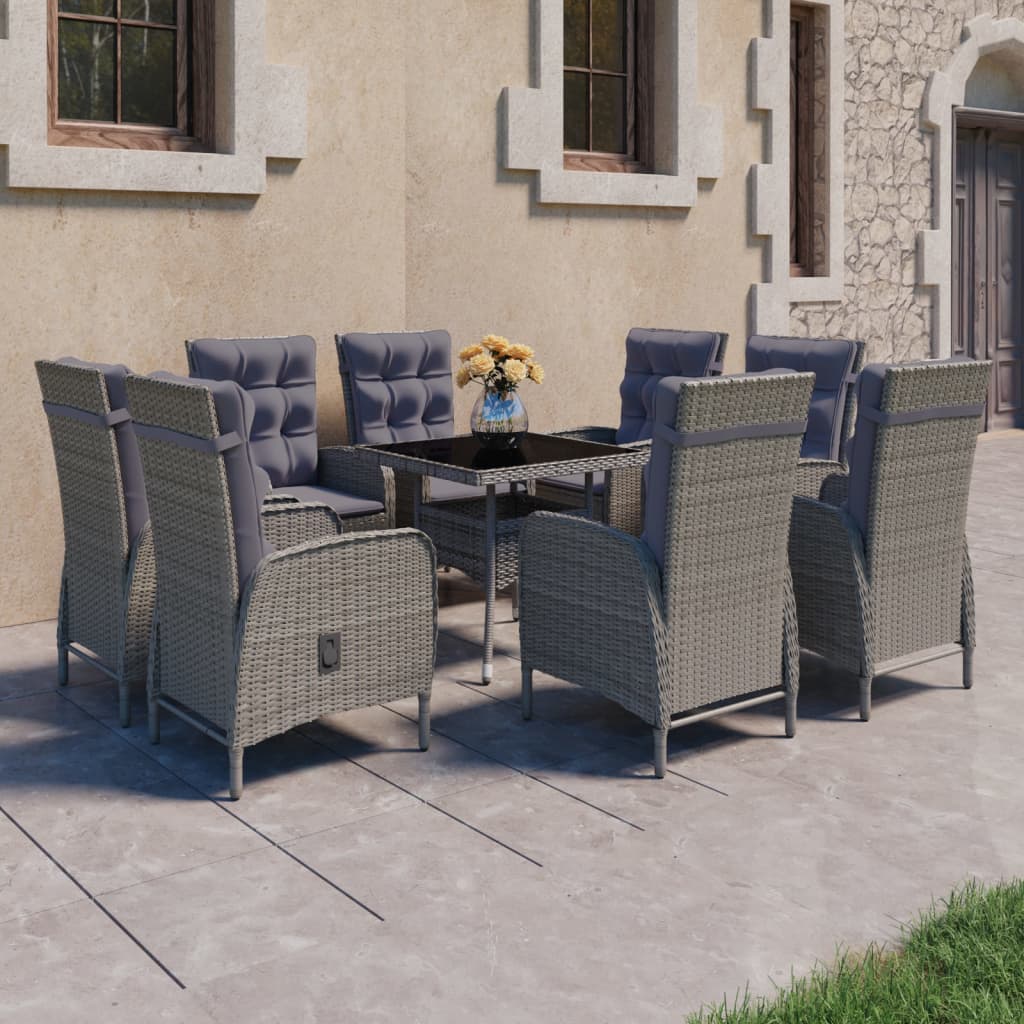 9-delige Tuinset poly rattan en glas grijs is nu te koop bij PeponiXL, paradijselijk wonen!