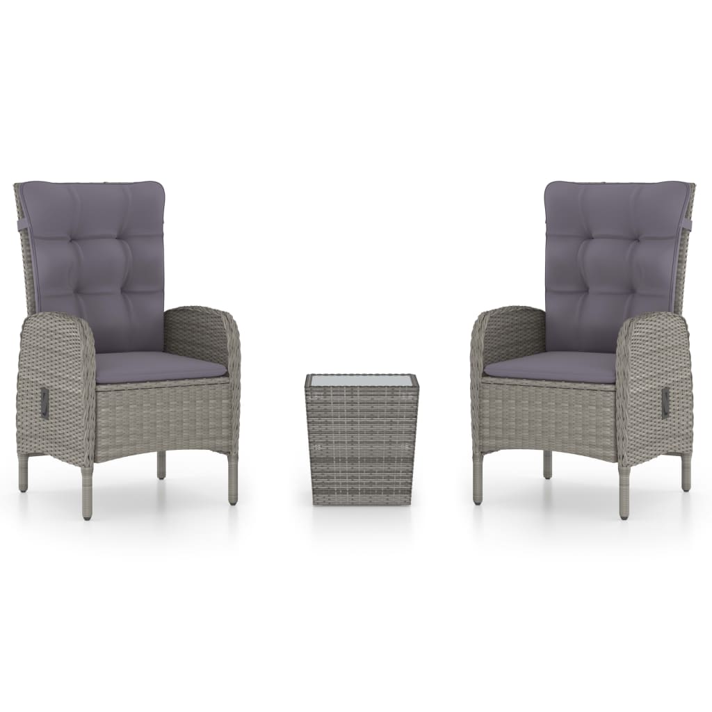 3-delige Bistroset poly rattan en glas grijs is nu te koop bij PeponiXL, paradijselijk wonen!