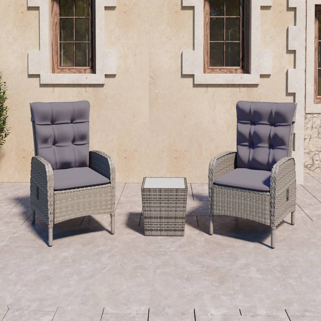 3-delige Bistroset poly rattan en glas grijs is nu te koop bij PeponiXL, paradijselijk wonen!