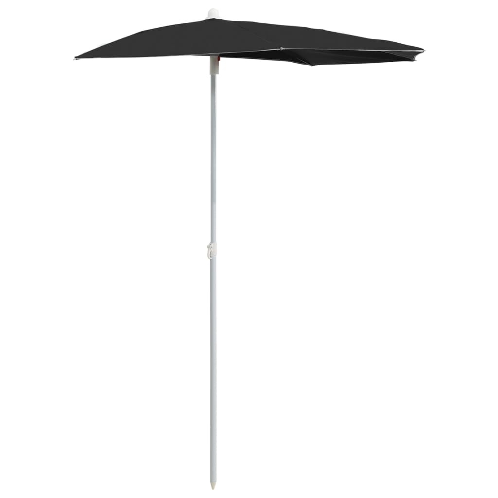 Parasol half met paal 180x90 cm zwart is nu te koop bij PeponiXL, paradijselijk wonen!