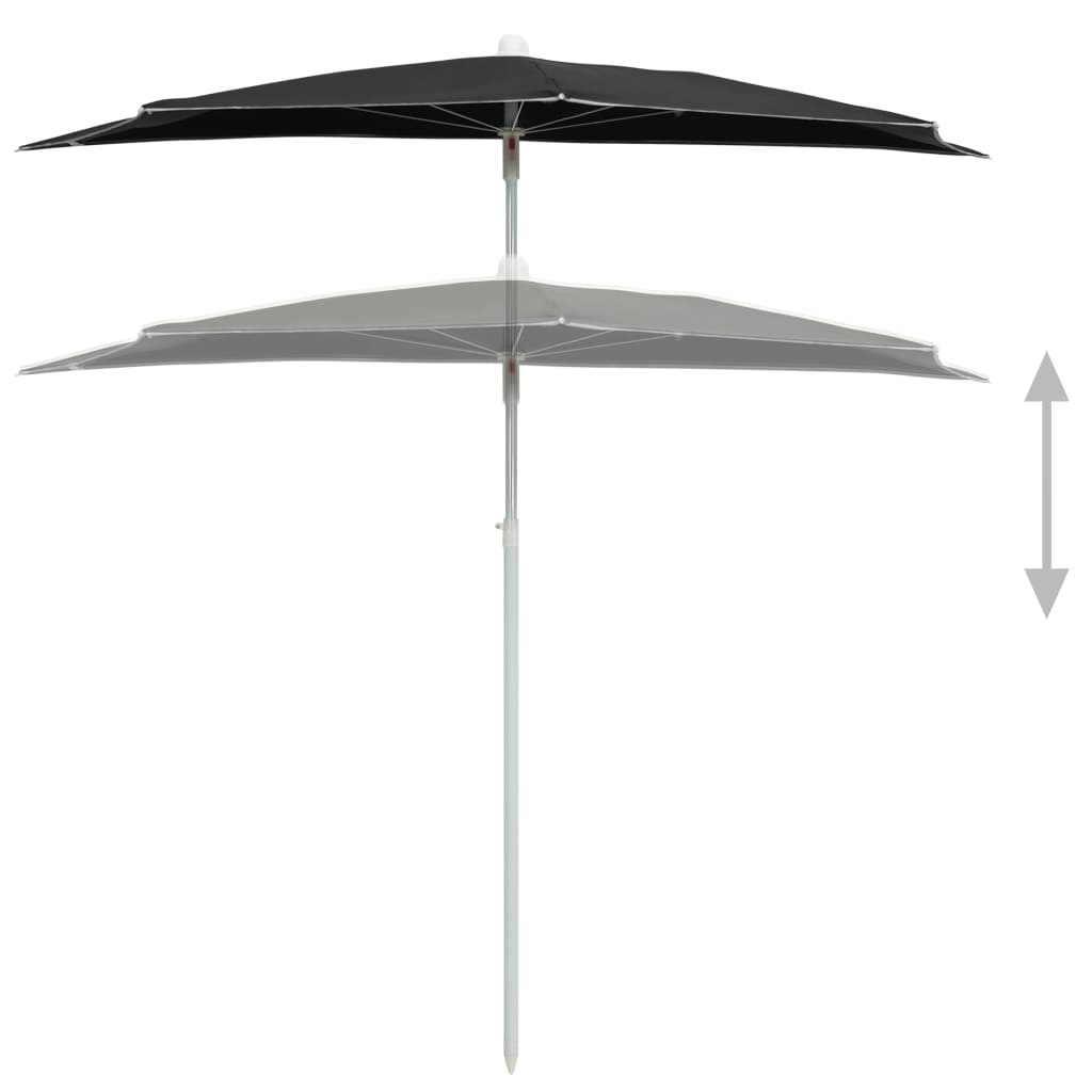Parasol half met paal 180x90 cm zwart is nu te koop bij PeponiXL, paradijselijk wonen!