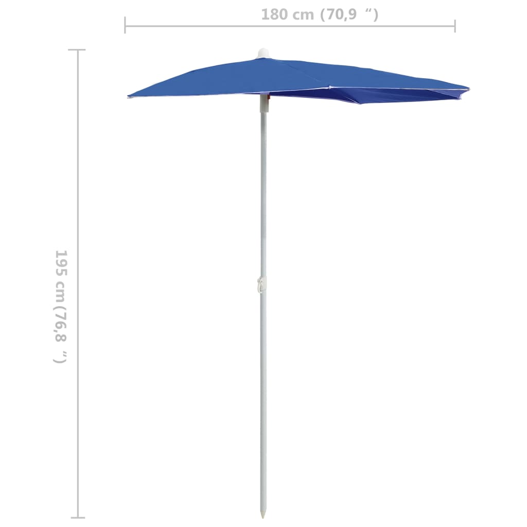 Parasol half met paal 180x90 cm azuurblauw is nu te koop bij PeponiXL, paradijselijk wonen!