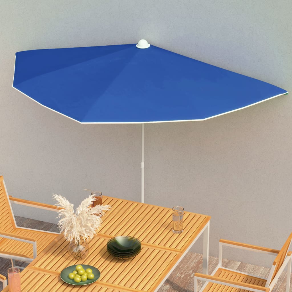 Parasol half met paal 180x90 cm azuurblauw is nu te koop bij PeponiXL, paradijselijk wonen!