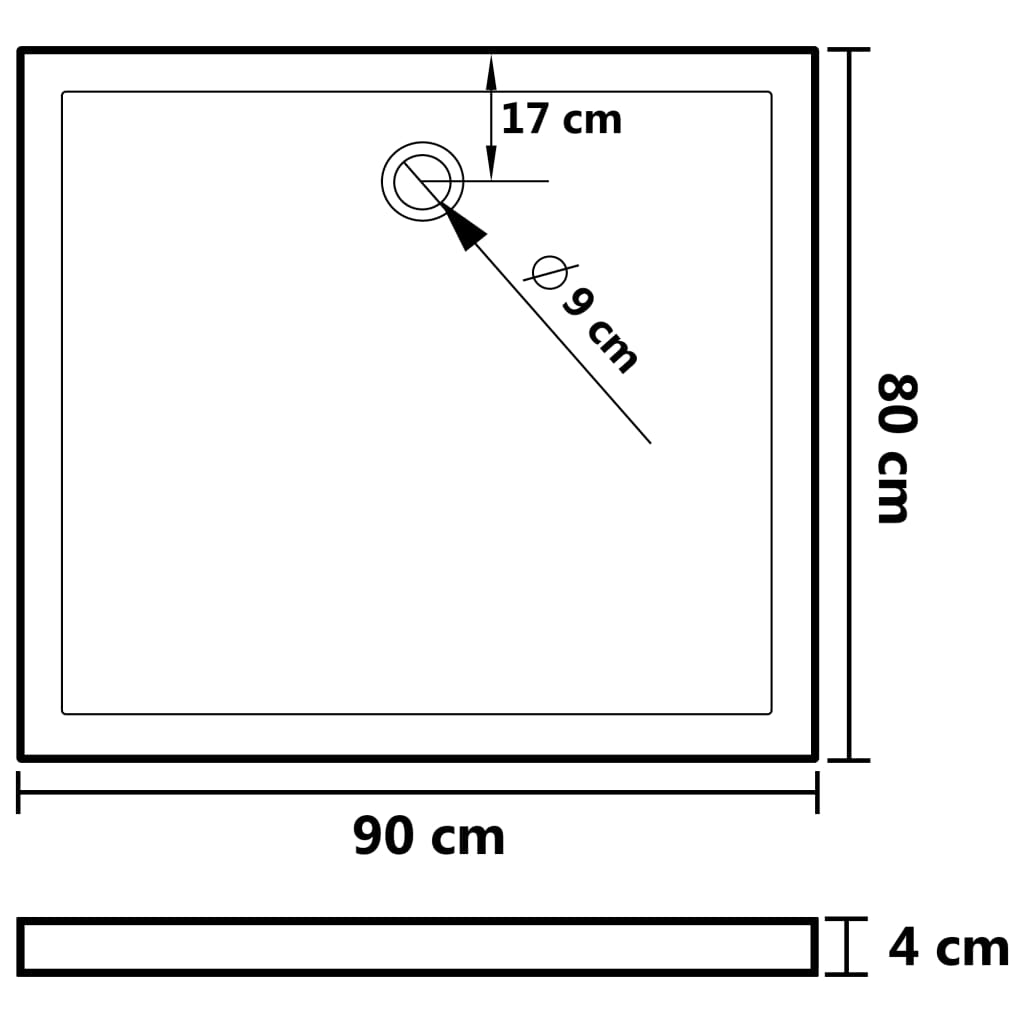 Douchebak rechthoekig 80x90 cm ABS wit is nu te koop bij PeponiXL, paradijselijk wonen!