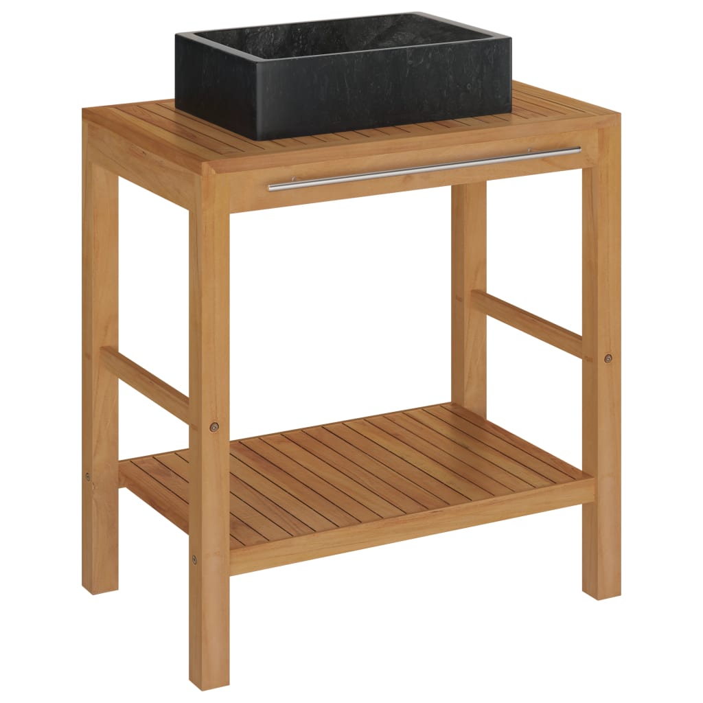 Wastafelkast met marmeren wastafel massief teakhout zwart is nu te koop bij PeponiXL, paradijselijk wonen!