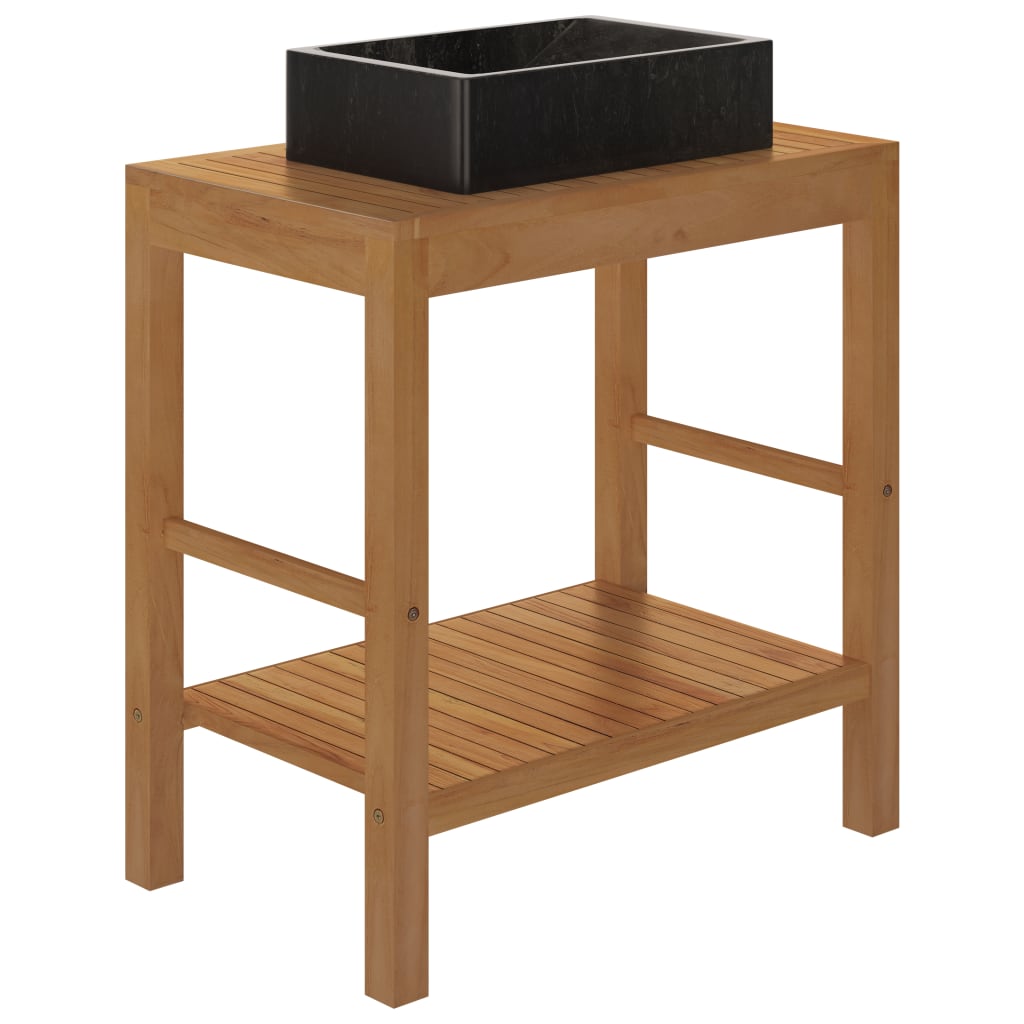 Wastafelkast met marmeren wastafel massief teakhout zwart is nu te koop bij PeponiXL, paradijselijk wonen!