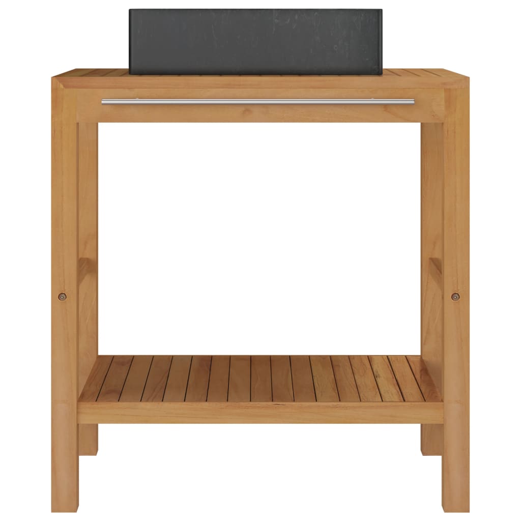 Wastafelkast met marmeren wastafel massief teakhout zwart is nu te koop bij PeponiXL, paradijselijk wonen!