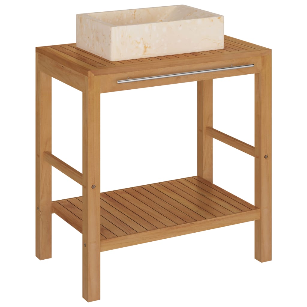 Wastafelkast met marmeren wastafel massief teakhout crèmekleur is nu te koop bij PeponiXL, paradijselijk wonen!