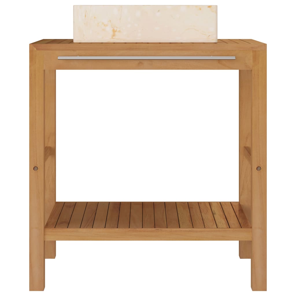 Wastafelkast met marmeren wastafel massief teakhout crèmekleur is nu te koop bij PeponiXL, paradijselijk wonen!