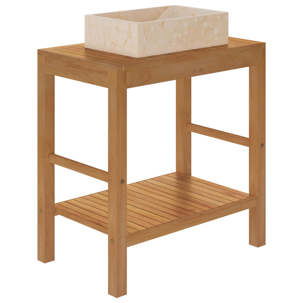 Wastafelkast met marmeren wastafel massief teakhout crèmekleur is nu te koop bij PeponiXL, paradijselijk wonen!