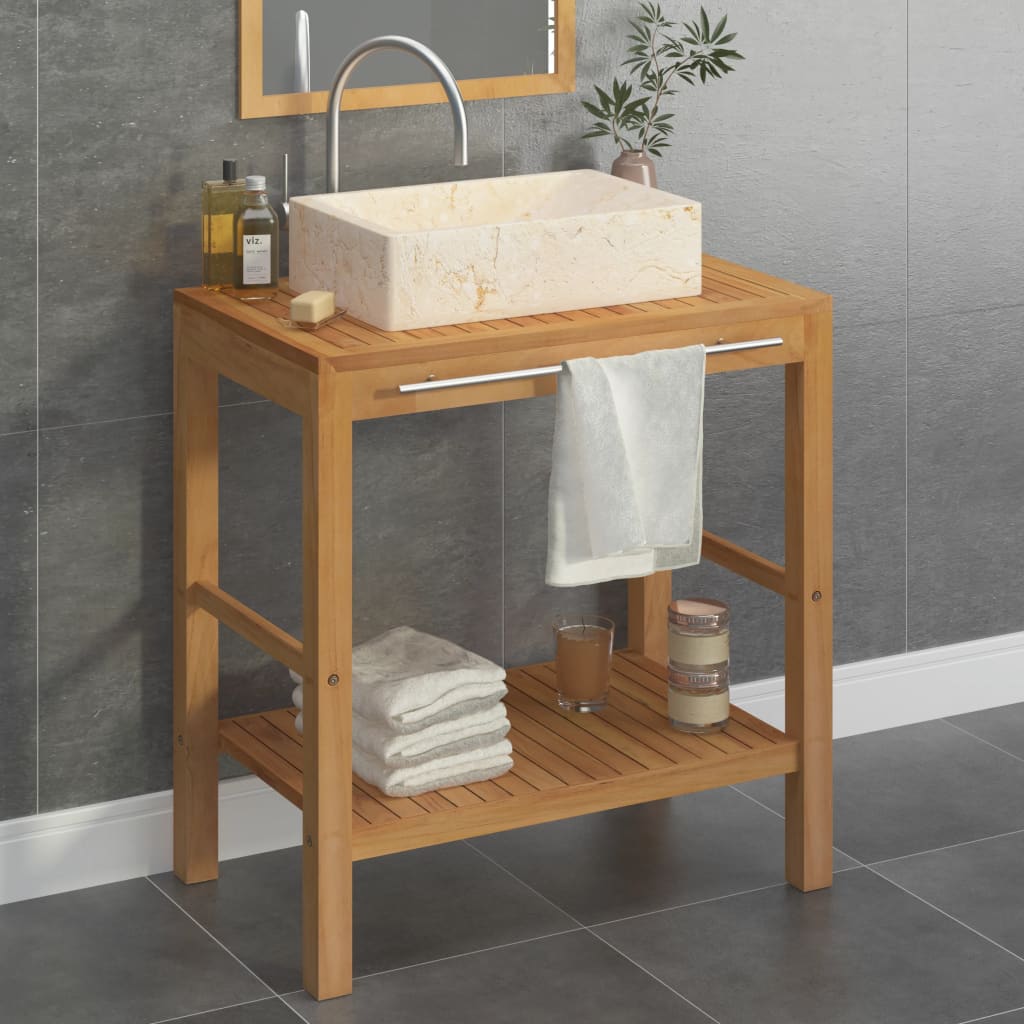 Wastafelkast met marmeren wastafel massief teakhout crèmekleur is nu te koop bij PeponiXL, paradijselijk wonen!